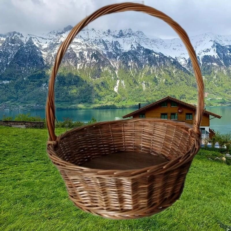 سبد حصیری گرد دسته دار